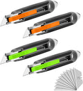 4-pack Self-retracting Safety Box Cutter, Utility Knife with Quick Blade Change, Extra 10 Blades Included