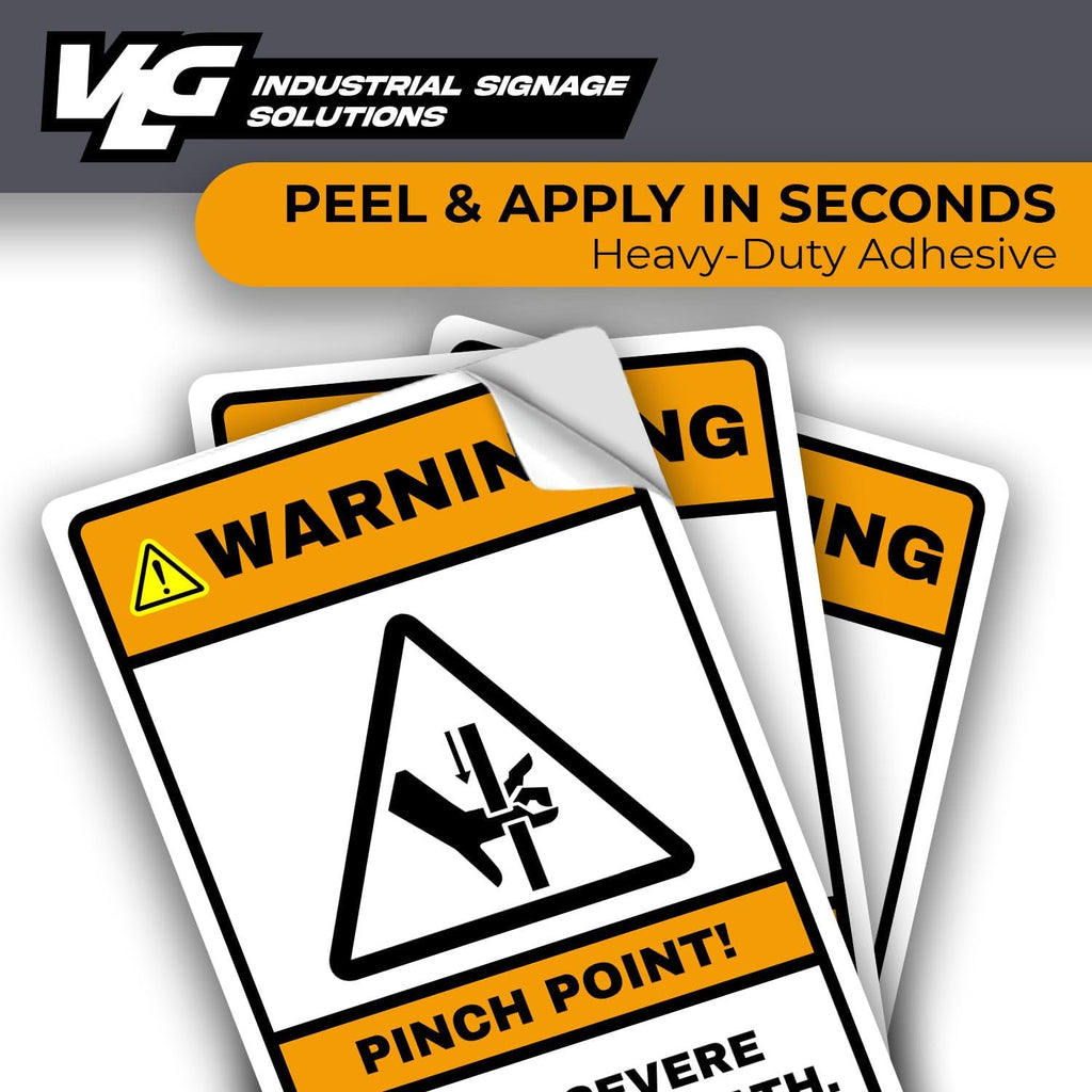 WARNING Pinch Point Labels #2 (10-Pack) – ANSI Z535 Safety Stickers, 3” x 5” Industrial Hazard Decals, OSHA