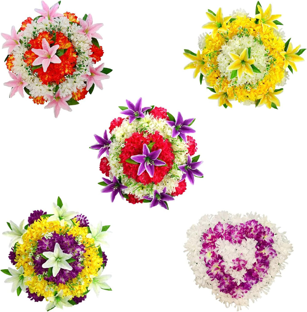 19.7In Artificial Cemetery Wreath, Artificial Funeral Wreath Silk Chrysanthemum Lilies Funeral Grave Wreaths, Spring