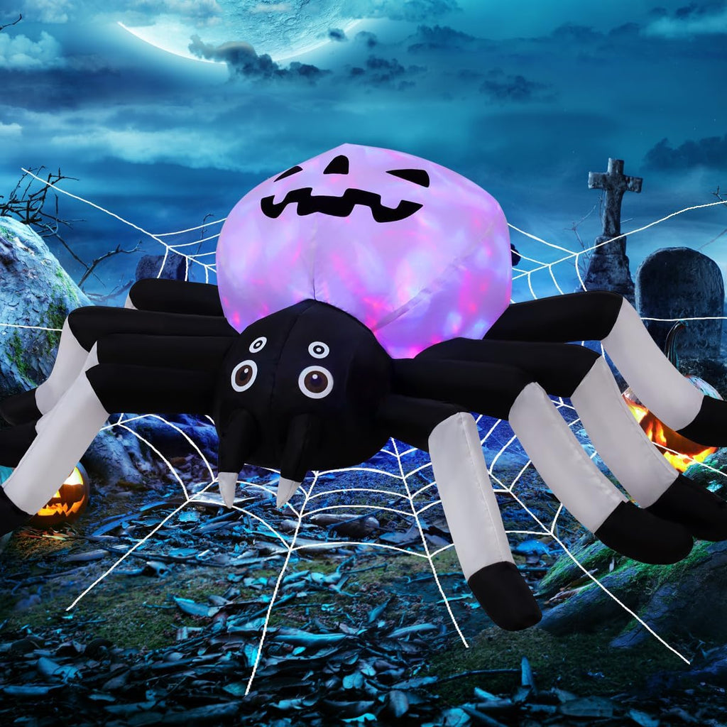5 FT Width Halloween Inflatables Outdoor Decorations Spider with Magic Light, Blow Up Yard Decorations with LED