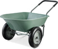 Dual-Wheel Home Utility Yard Wheelbarrow Garden Cart w/Built-in Stand for Lawn, Gardening, Construction - Seafoam