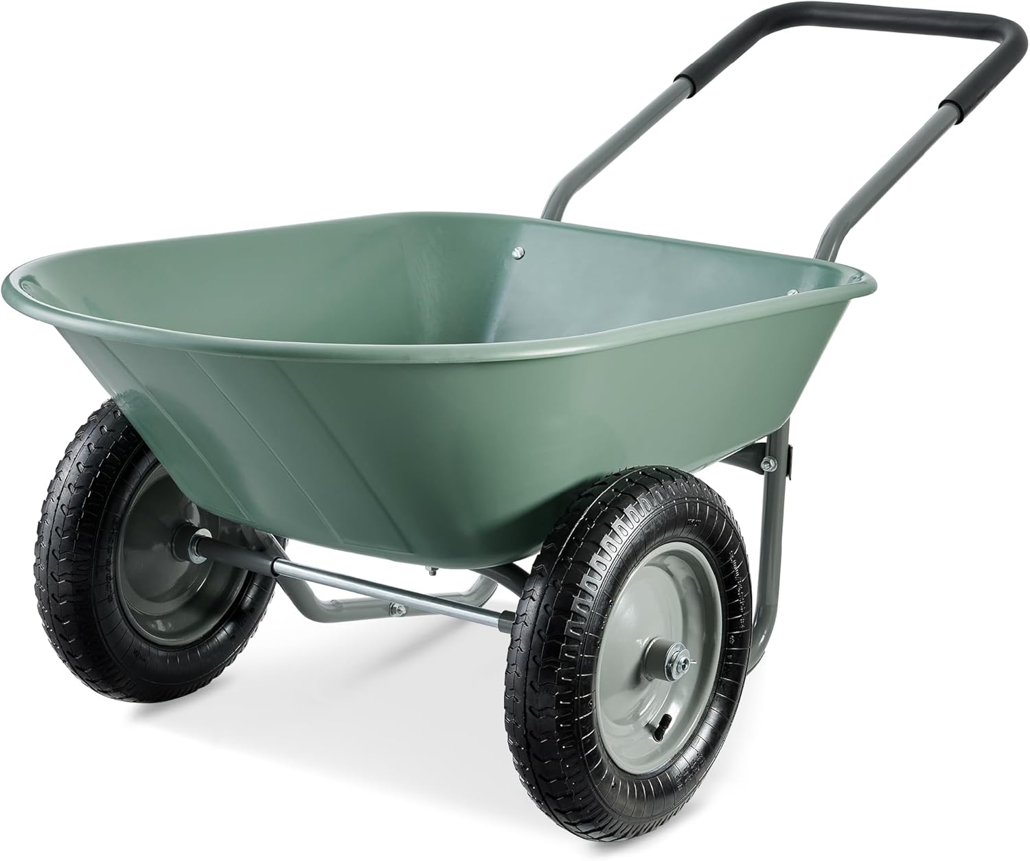 Dual-Wheel Home Utility Yard Wheelbarrow Garden Cart w/Built-in Stand for Lawn, Gardening, Construction - Seafoam