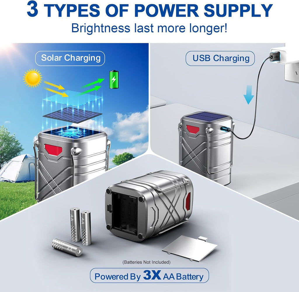 4 Pack Camping Lantern, Rechargeable LED Lanterns, Solar Lantern Battery Powered Hurricane Lantern Flashlights with 3