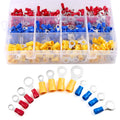 210pcs Insulated Ring Terminals Kit for 22-16GA, 16-14, 12-10AWG | Eyelet #8, #10, 1/4", 5/16" PVC Wire Connector