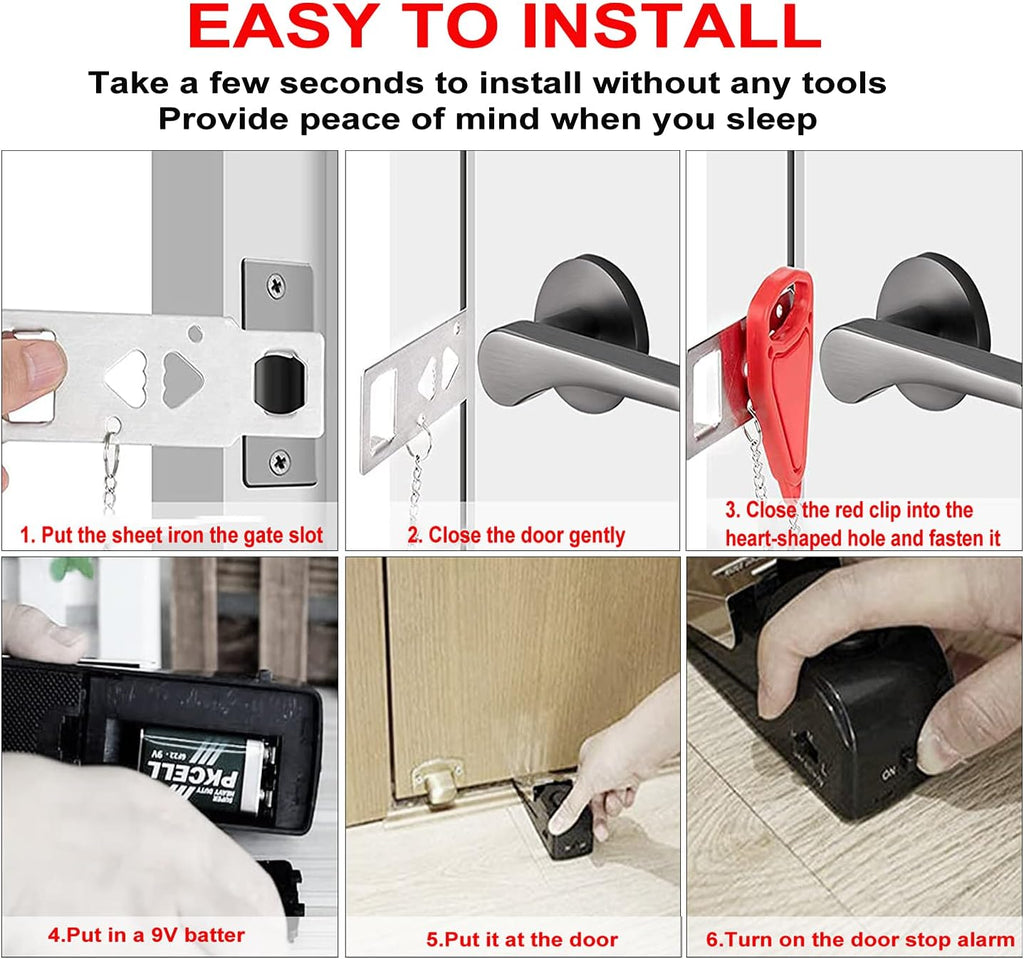 Portable Door Lock & Door Stop Alarm,Dual Protection Security Devices Pocket Door Stopper Self Defensey Tools for