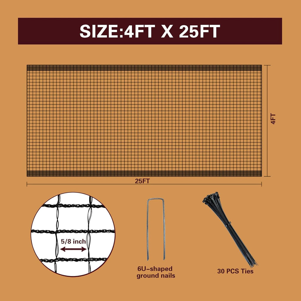 Plastic Mesh Fence Deer Fencing 4x25ft,Reinforced Edges,55gsm Heavy Duty Temporary Fence,Ideal for Garden