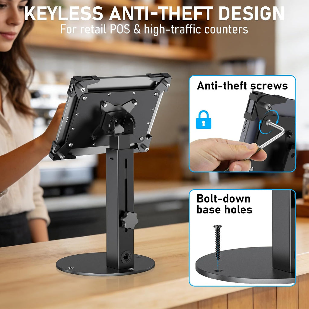 Secure Desk Tablet Kiosk Stand for 10"-14" iPad Pro Air and Samsung Tablets | Heavy-Duty Steel Anti-Theft Countertop