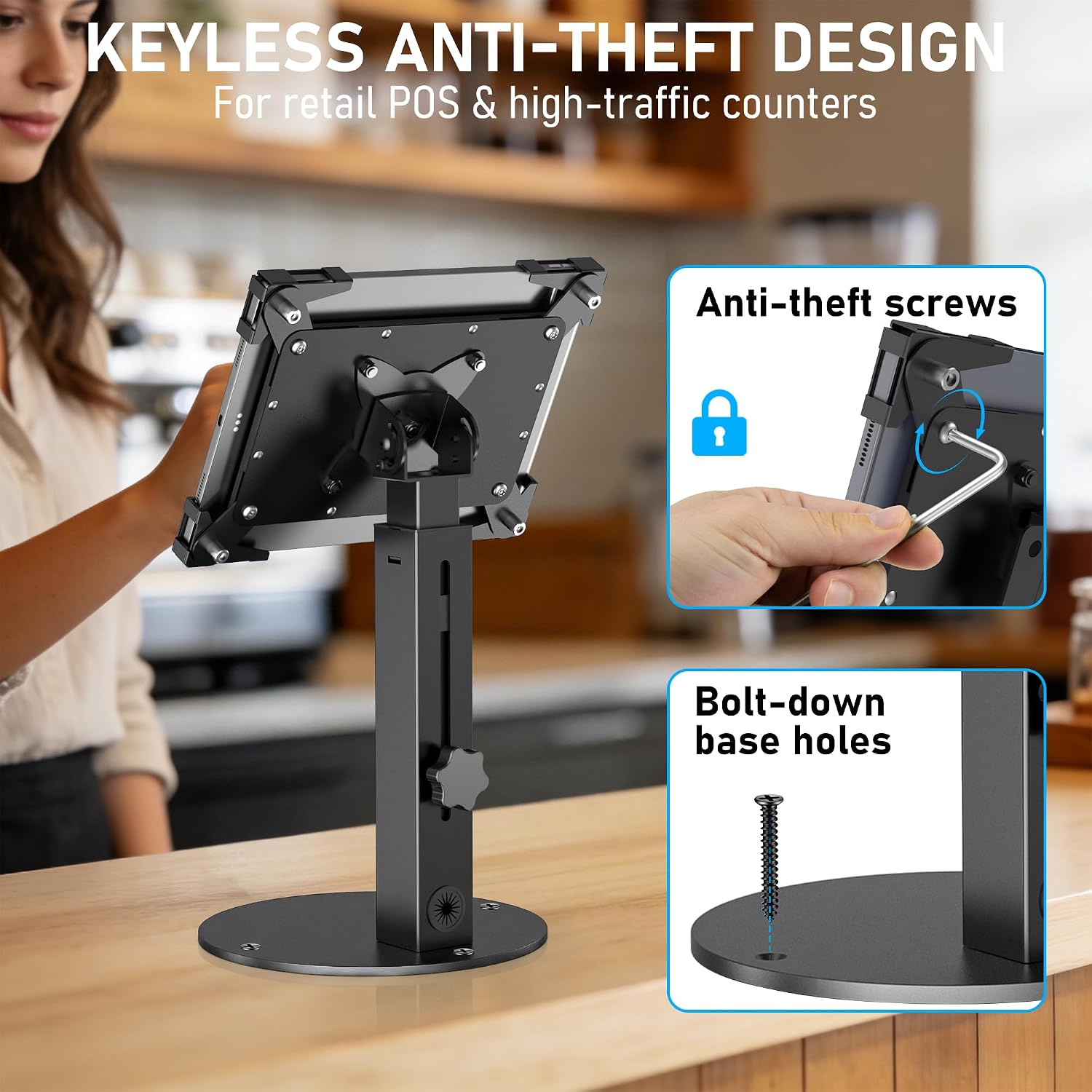 Secure Desk Tablet Kiosk Stand for 10"-14" iPad Pro Air and Samsung Tablets | Heavy-Duty Steel Anti-Theft Countertop