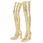 Women's Thigh High Boots Pointed Toe Chunky Heel Over-the-Knee