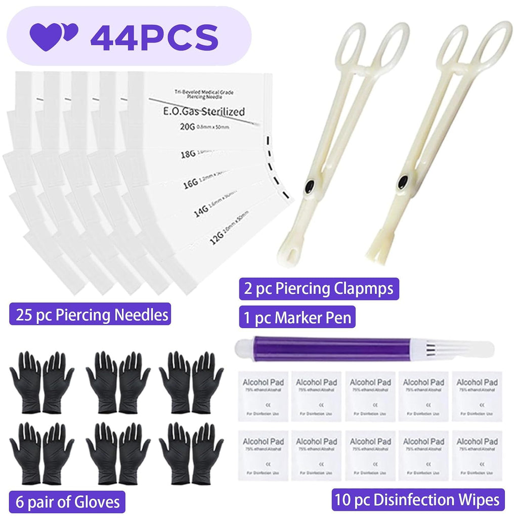 Piercing Kit 44pcs - Usiriy Piercing Needle Kit with 20G 18G 16G 14G 12G