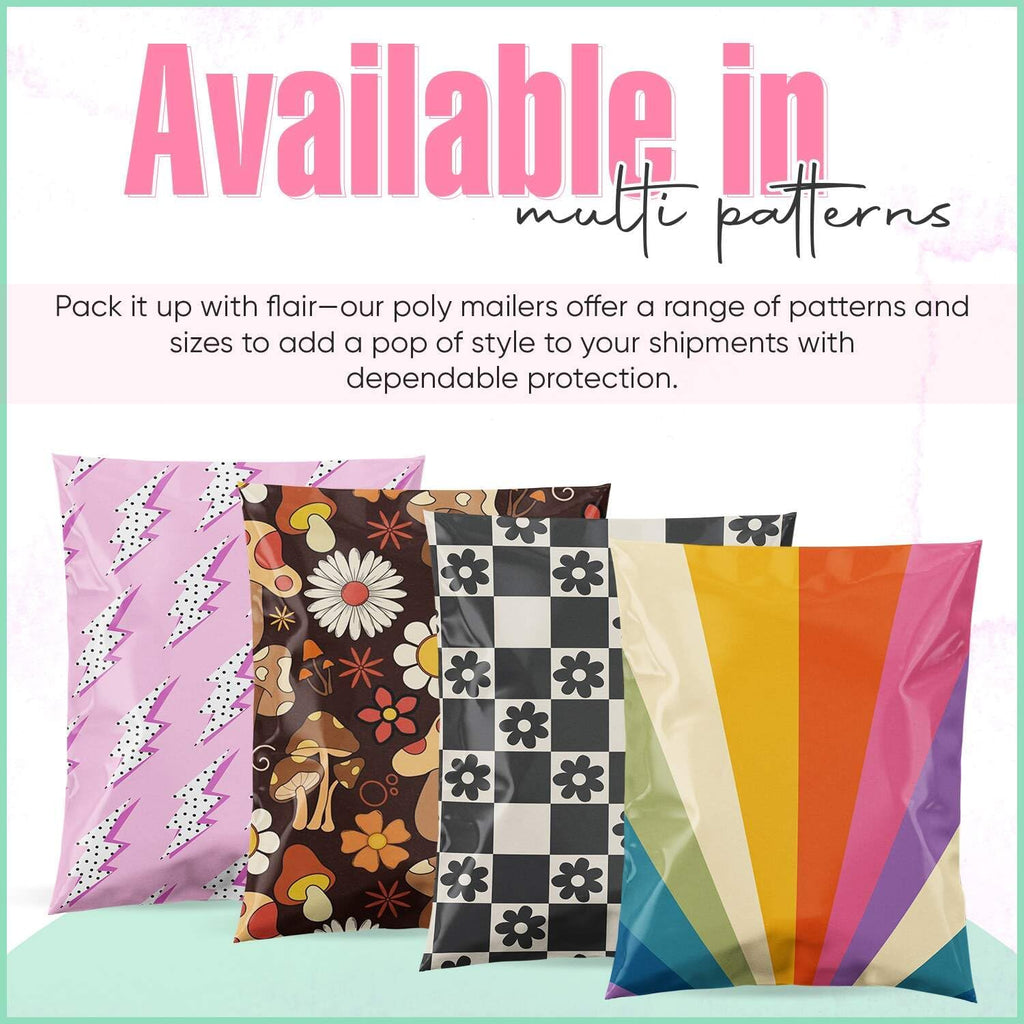 10x13 Poly Mailers, Retro Rainbow Design Shipping Bags,50 Pack