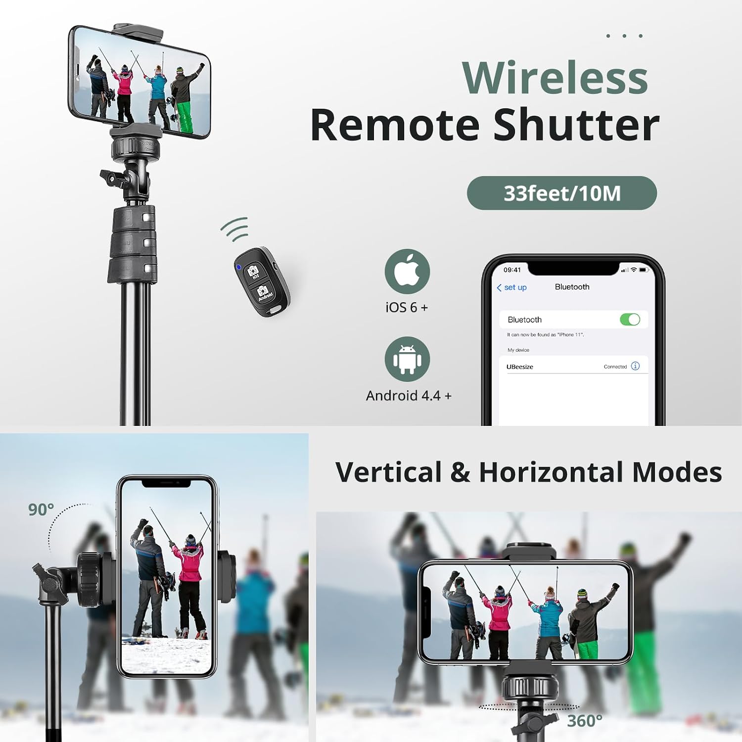 72" Phone Tripod, Extendable Cell Phone Tripod Stand, Selfie Stick with Wireless Remote and Phone Holder, Compatible