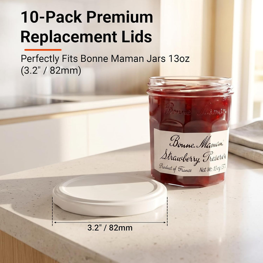 Jar Replacement Lids Compatible with Bonne Maman, 10PCS Lug Cap Set