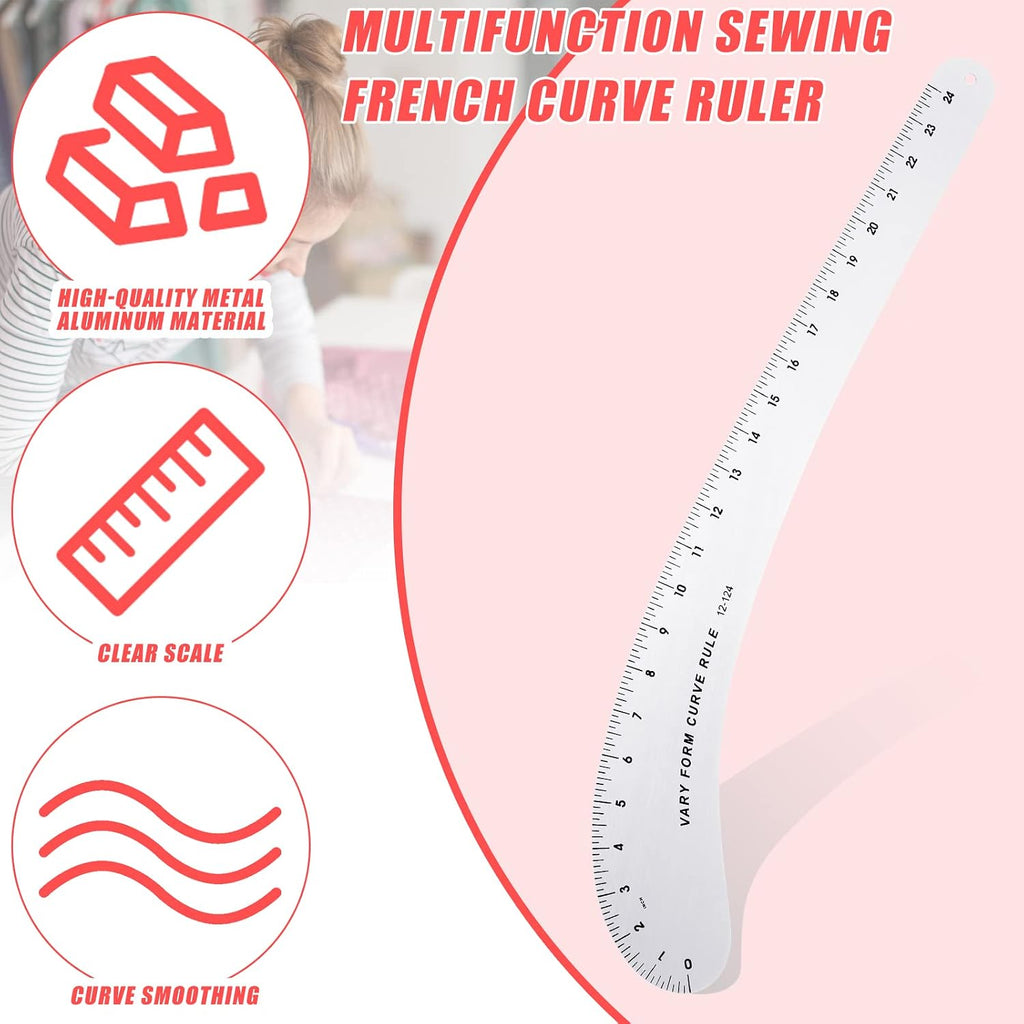 French Curve Square Ruler Solid Aluminum Vary Form French Curve Hip Measuring Ruler for Making Crafts Sewing Design