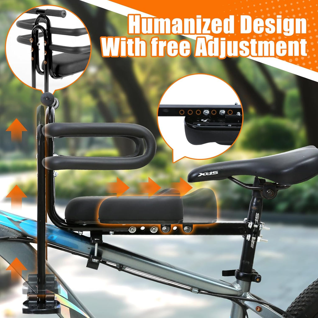 Kids Bike Seat Front Mounted and Handlebar Child Bike Seat Detachable Front Mounted Toddler Bicycle Seats Bicycle