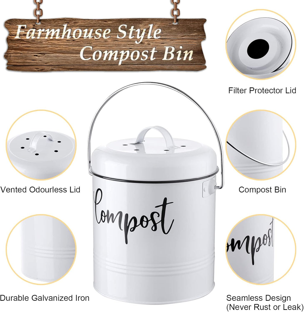 Compost Bin Kitchen, 1.3 Gallon Farmhouse Kitchen Compost Bin Countertop, Indoor Countertop Compost Bucket with Lid