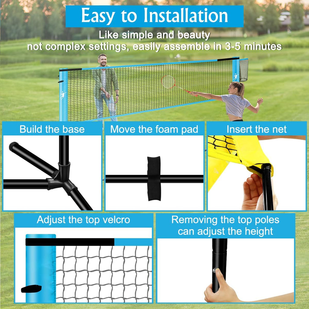 Pickleball Badminton Net Set for Backyards, All-in-One Portable Volleyball Combo Set with Adjustable Net, Volleyball