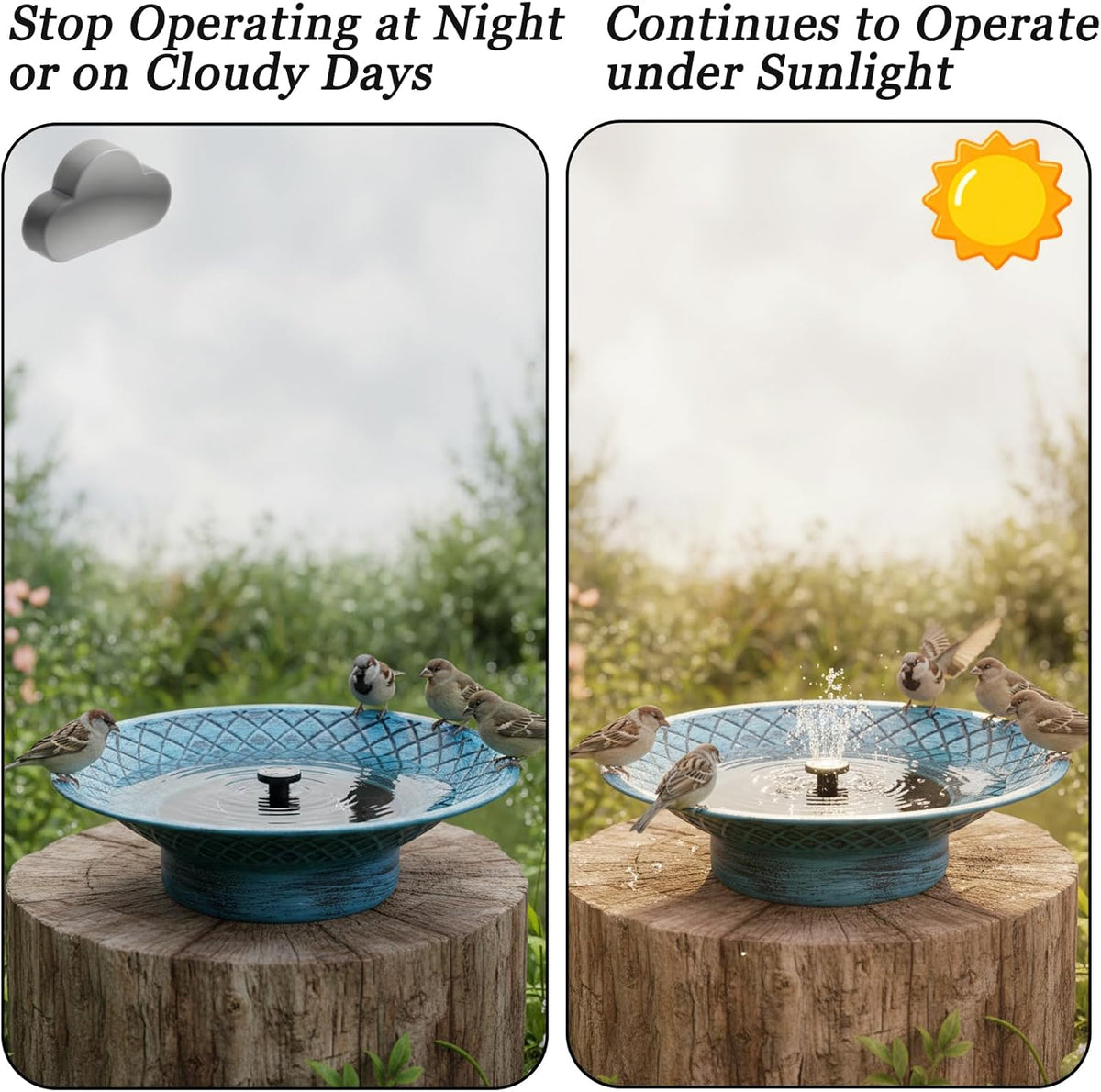 12.6" Bird Baths for Outdoors, Bird Bath Fountains, Bird Bath Feeder