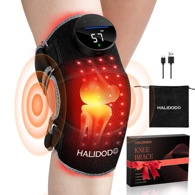Red Light Therapy & Vibration Massage Knee Brace - Wireless Rechargeable Controller, 660nm & 850nm Red Light Therapy