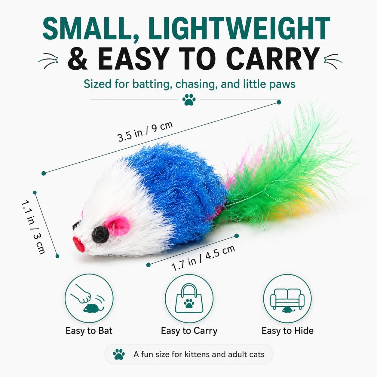 Cat Mouse Toys 17 Pack, Interactive Cat Toys for Indoor Cats, Catnip-Scented Plush Mice with Feather Tails & Rattle
