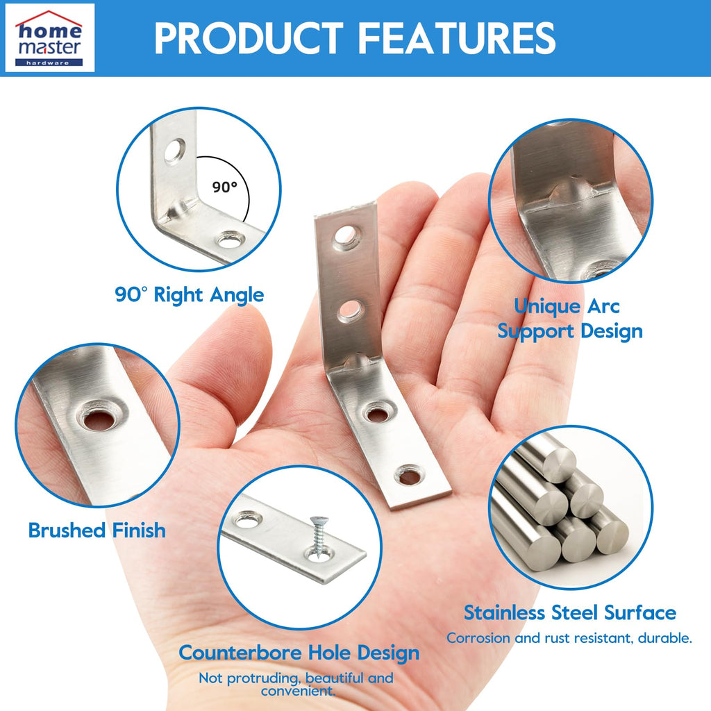 2" L Brackets, 40 Pack Stainless Steel Corner Braces