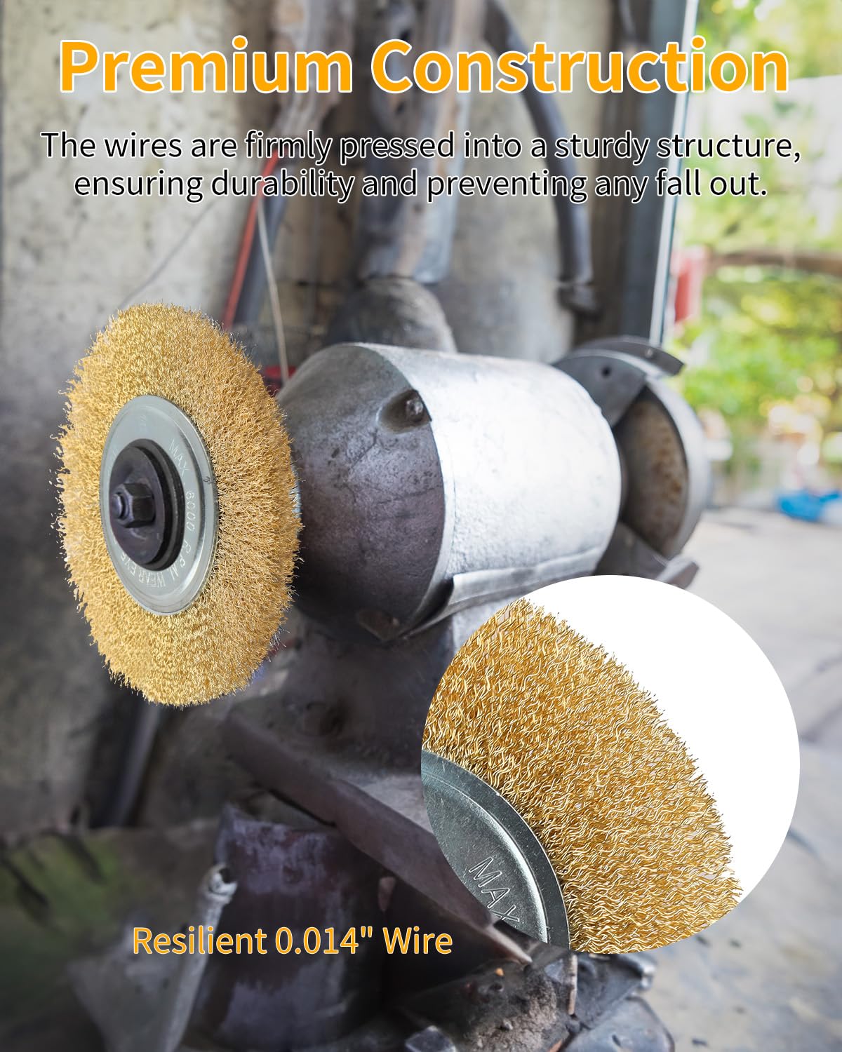 6" Wire Wheel for Bench Grinder, Fine Brush Wheel, 1/2"-5/8" Arbor