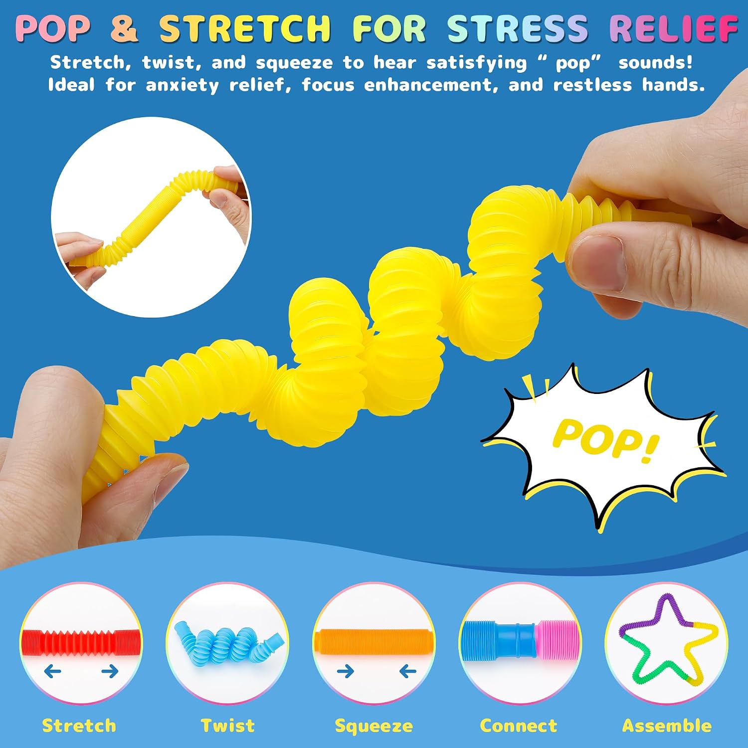 Pop Tubes, 30PCS Fidget Sensory Toys, Party Favors,Birthday Gifts,Goodie Bag Stuffers, Classroom School