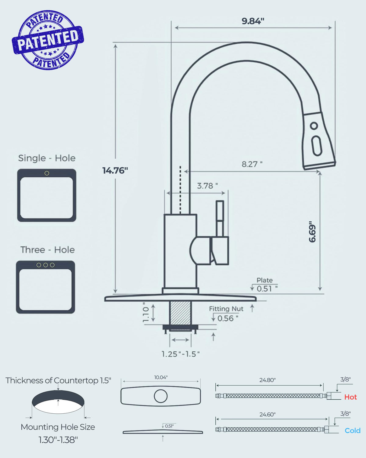 FORIOUS Black Kitchen Faucet with Pull Down Sprayer, Stainless Steel