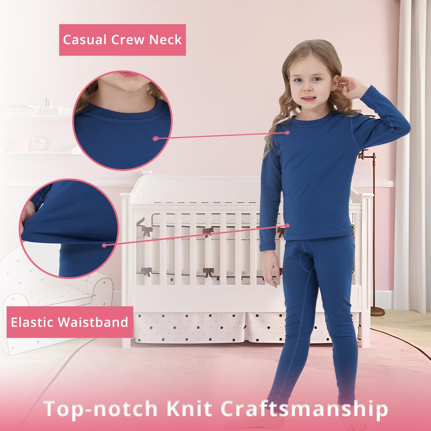 Girls Thermal Underwear Set Ultra Soft Long Underwear for Kids Fleece Lined Winter Warm Base Layer Kids Long Johns Set
