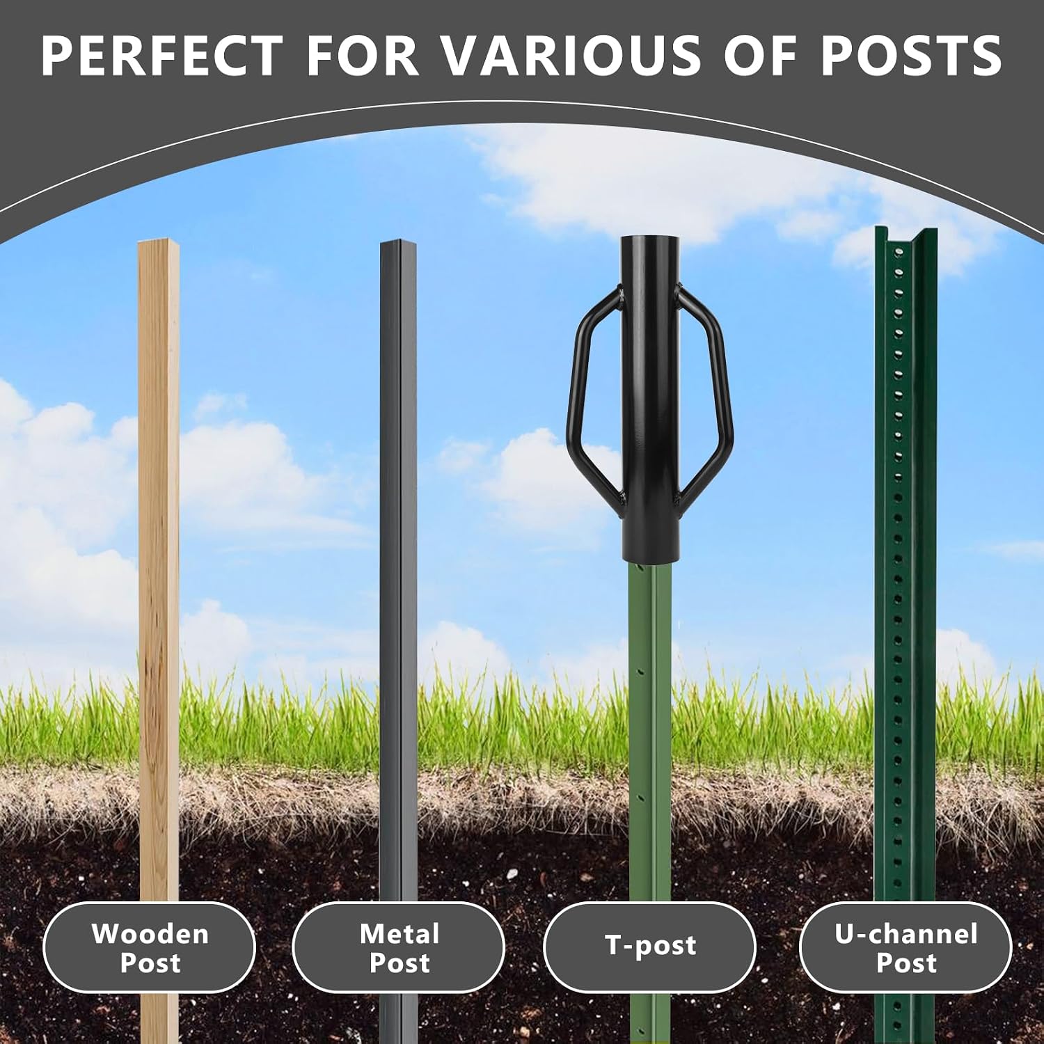 Fence Post Driver T Post Driver with Handle Metal Pounder Rammer for U Channel Wooden Fence 8LB