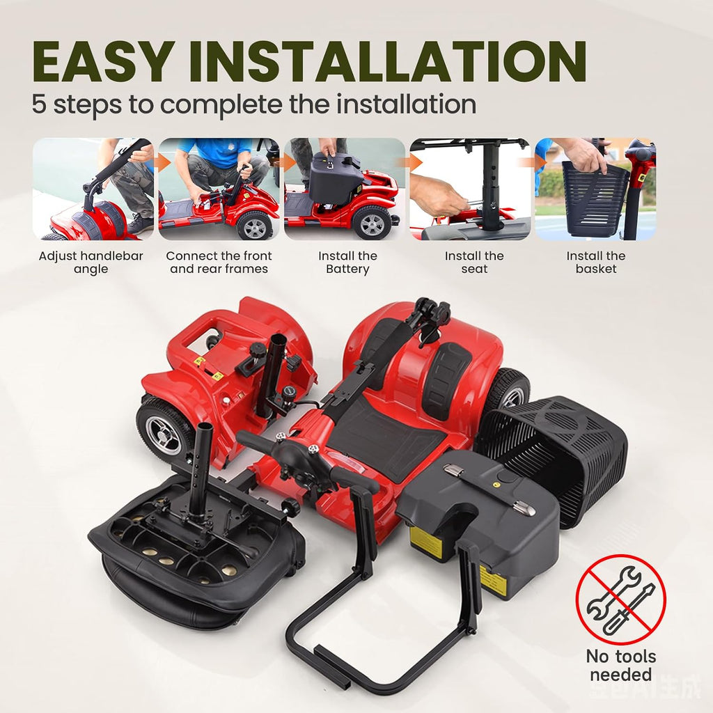 Mobility Scooter for Adults, Senior, 4 Wheels Electric Powered Chargeable Device for Travel, Lightweight and