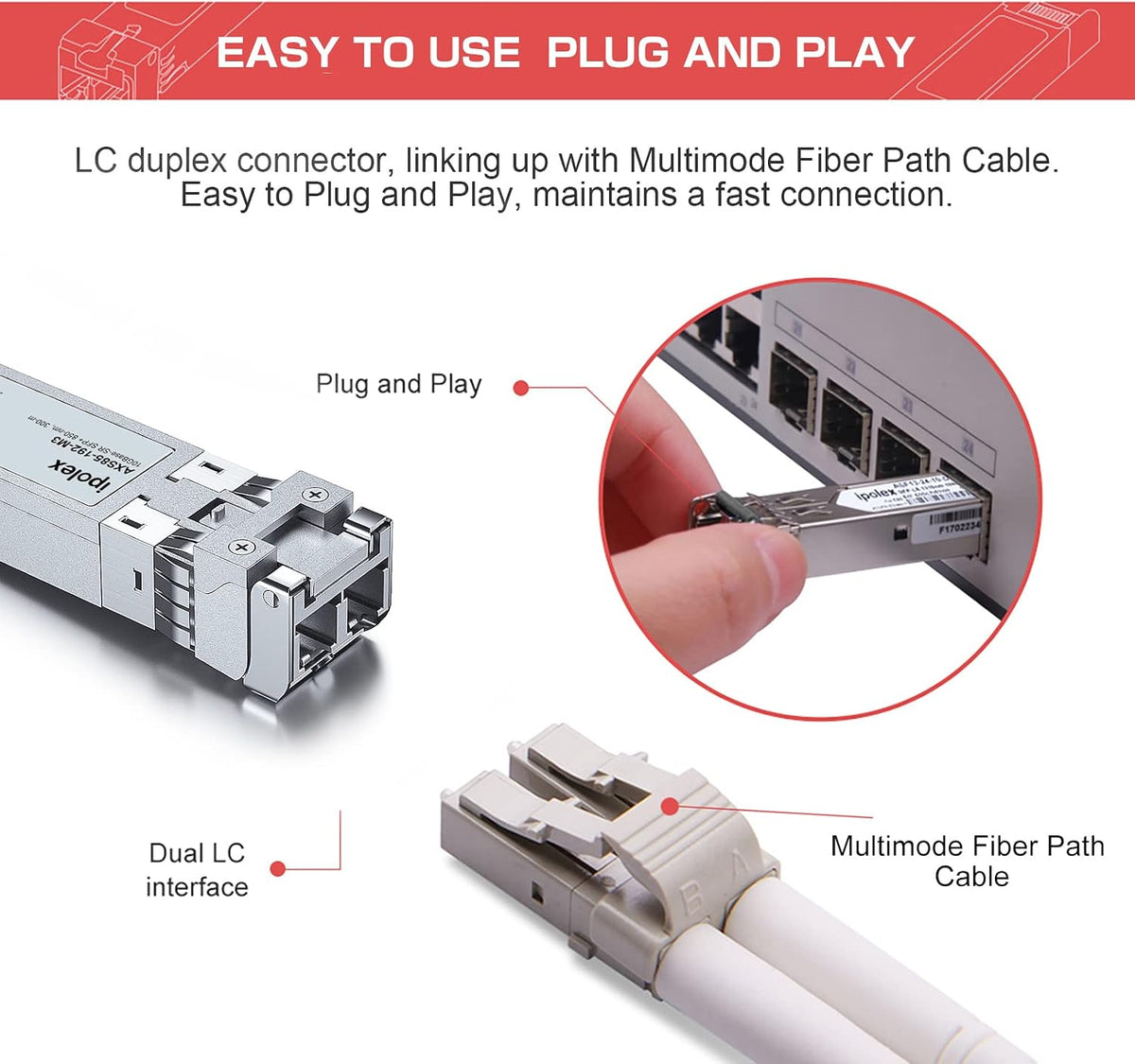 1 Pack ipolex X520-DA2, 10GbE Network Card and 2 Pack 10GBase-SR SFP+ Transceiver