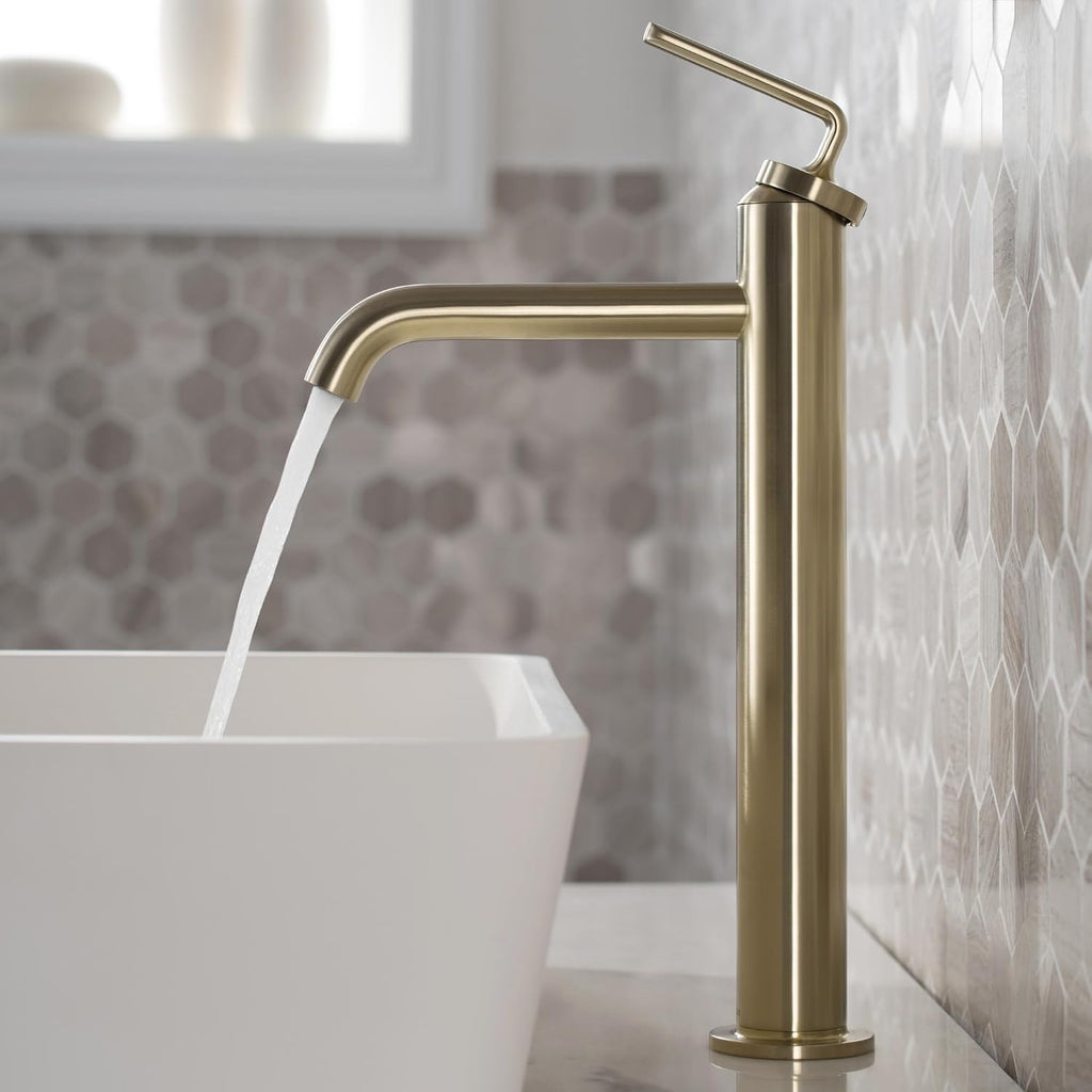 Ramus Single Handle Vessel Sink Bathroom Faucet with Pop-Up Drain in Brushed Gold, KVF-1220BG