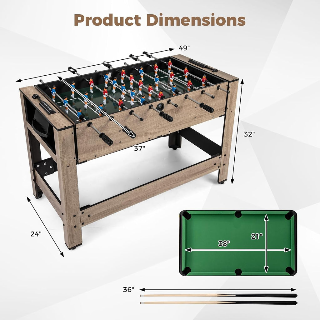 2-in-1 Swivel Multi Game Table, 48” Combo Game Table with Foosball & Pool for Adults, Indoor Outdoor Combination