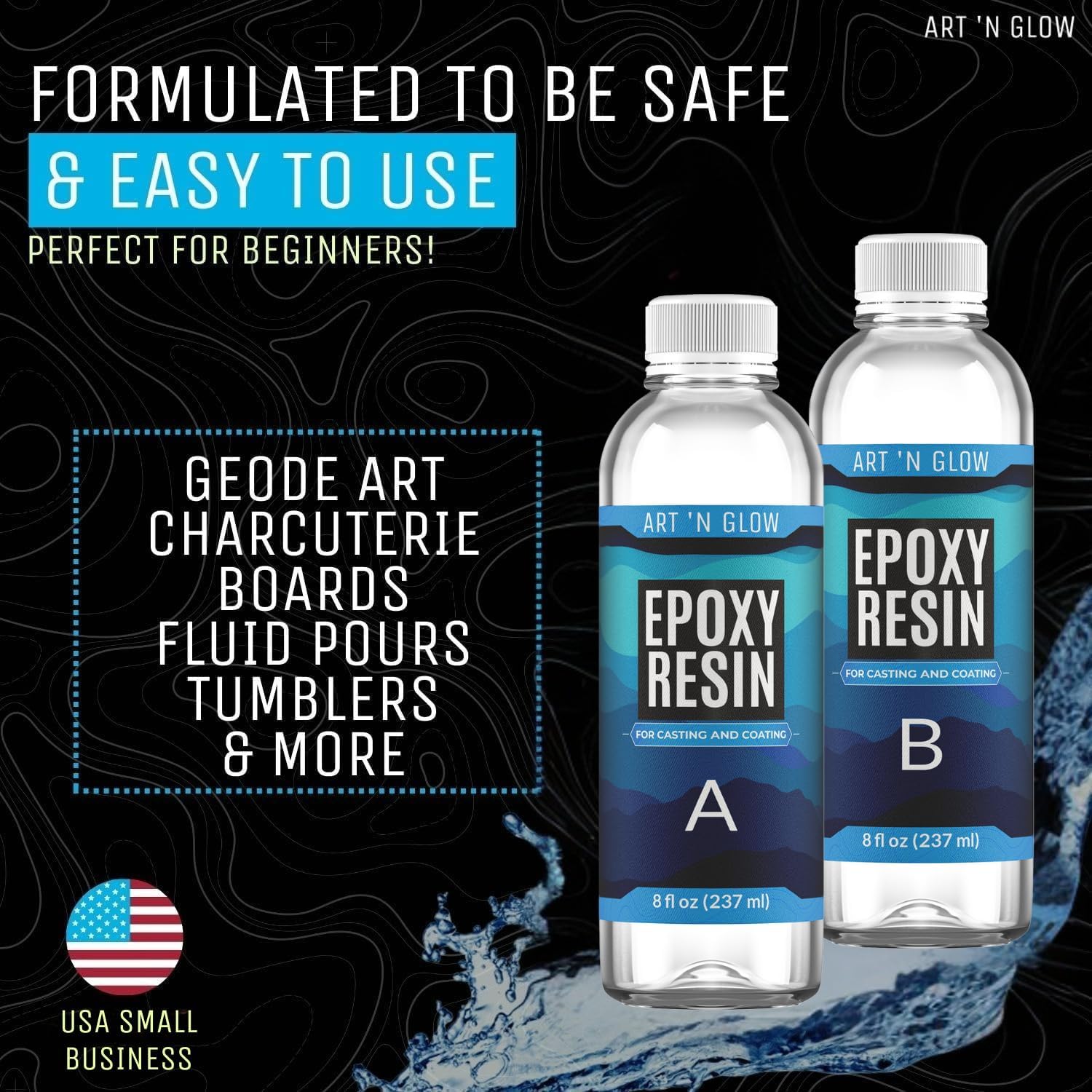Crystal Clear Epoxy Resin Kit 32oz - Food Safe, UV Resistant, Bubble Free | Casting & coating epoxy resin for