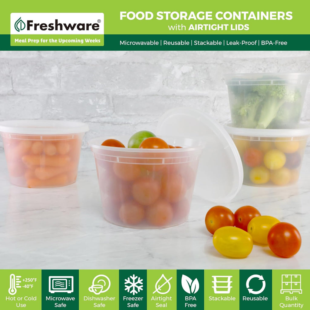 Food Storage Containers [50 Set] 16 oz Plastic Deli Containers with Lids, Slime, Soup, Meal Prep Containers | BPA