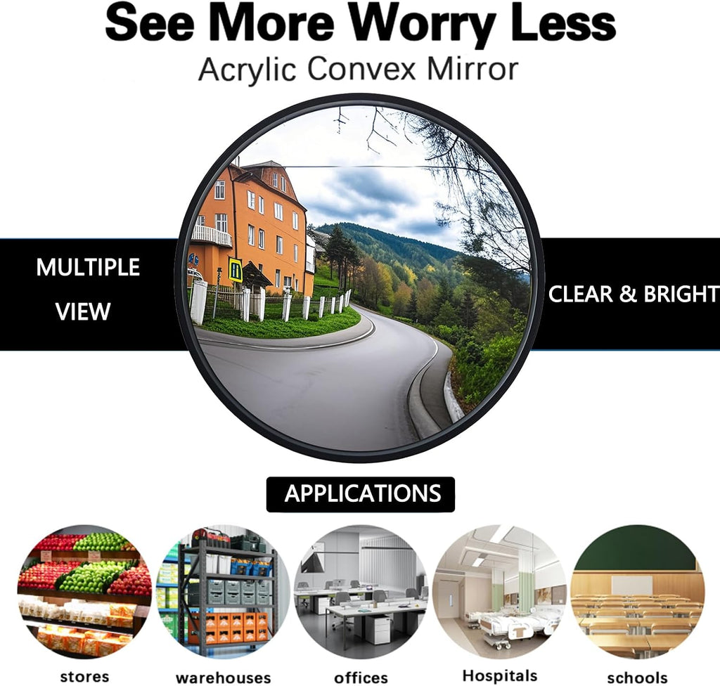 12" Acrylic Convex Mirror – Adjustable Wide Angle View Traffic Mirror for Enhanced Security Coverage in Rooms