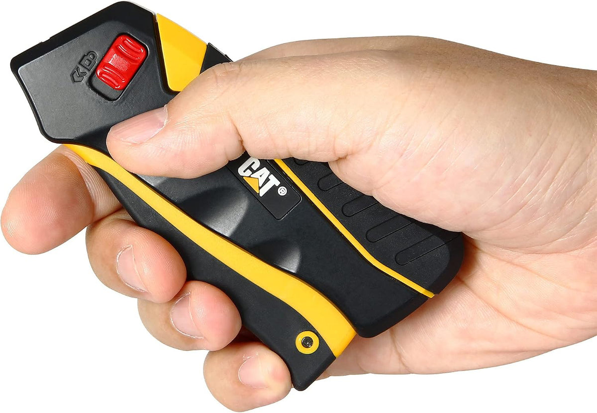Utility Knife Box Cutter Self-Retracting, Squeeze to Extend, Release to Retract, Lock Open w/Switch, Ergo Handle w/ 3
