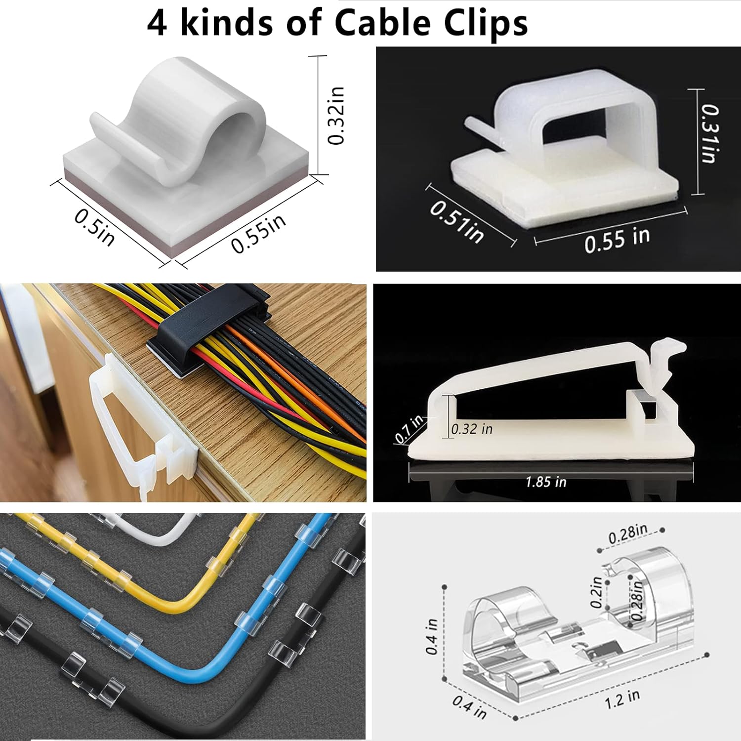 White Cable Management Organizer Kit 4 Cable Sleeve Split,47Cable Clips 12Cord Clips Holder,22 Cable Ties, 20