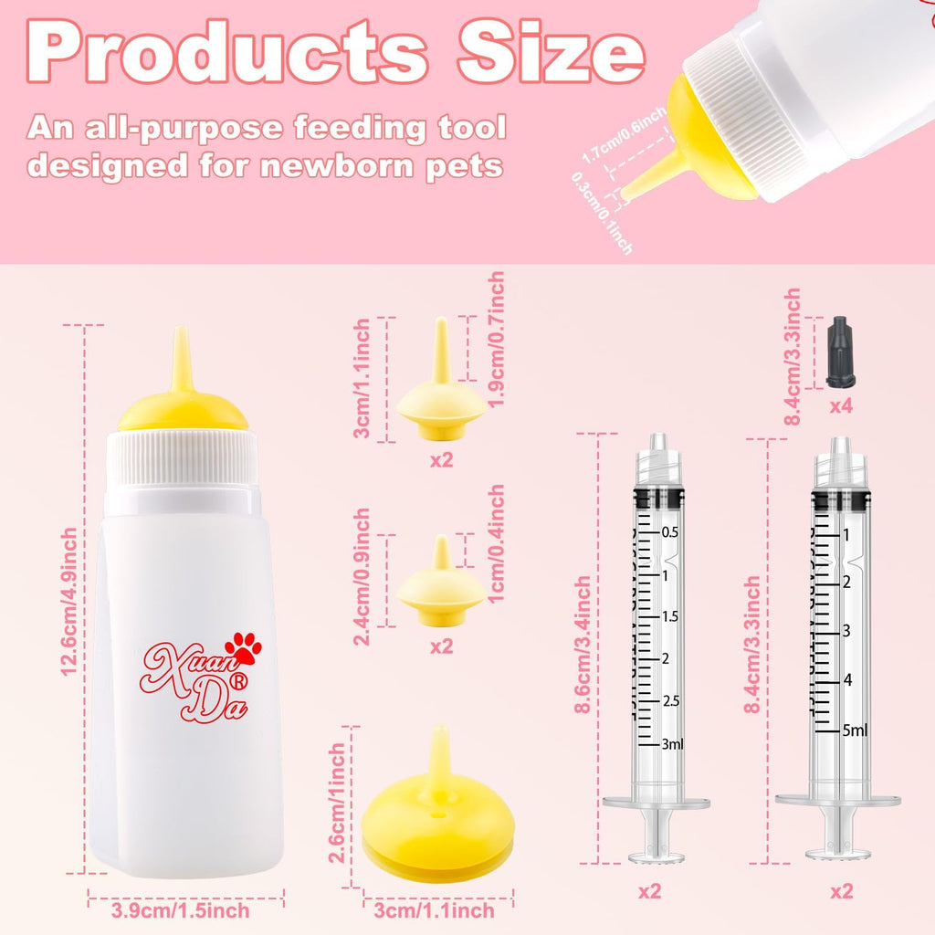 Kitten Bottle Feeding kit with Feeding Nipple and Syringe, Soft Silicone Nursing Pet Feeding Bottle, Ventilation