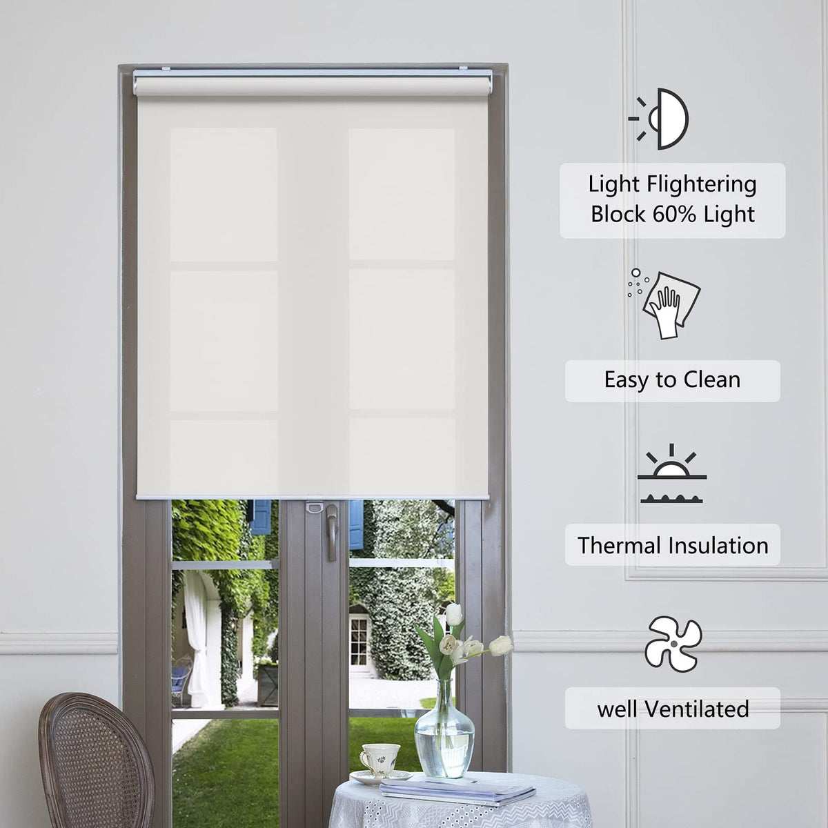 Light Filtering Roller Shades for Indoor Windows, 25"W x 72"H, White