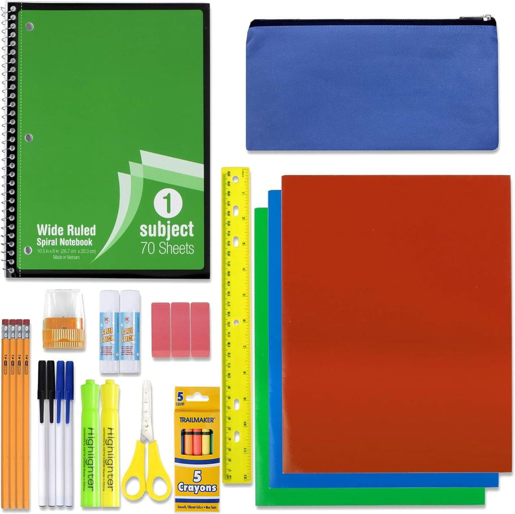 School Supplies Kit for Girls, Boys Back to School Supplies Bundle Pack 30 Piece School Supply Box Set for Kids