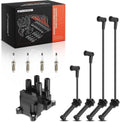 1 Ignition Coil with 4 Wire and 4 Iridium Spark Plug | Compatible with Ford Fiesta 2011-2019 1.6L