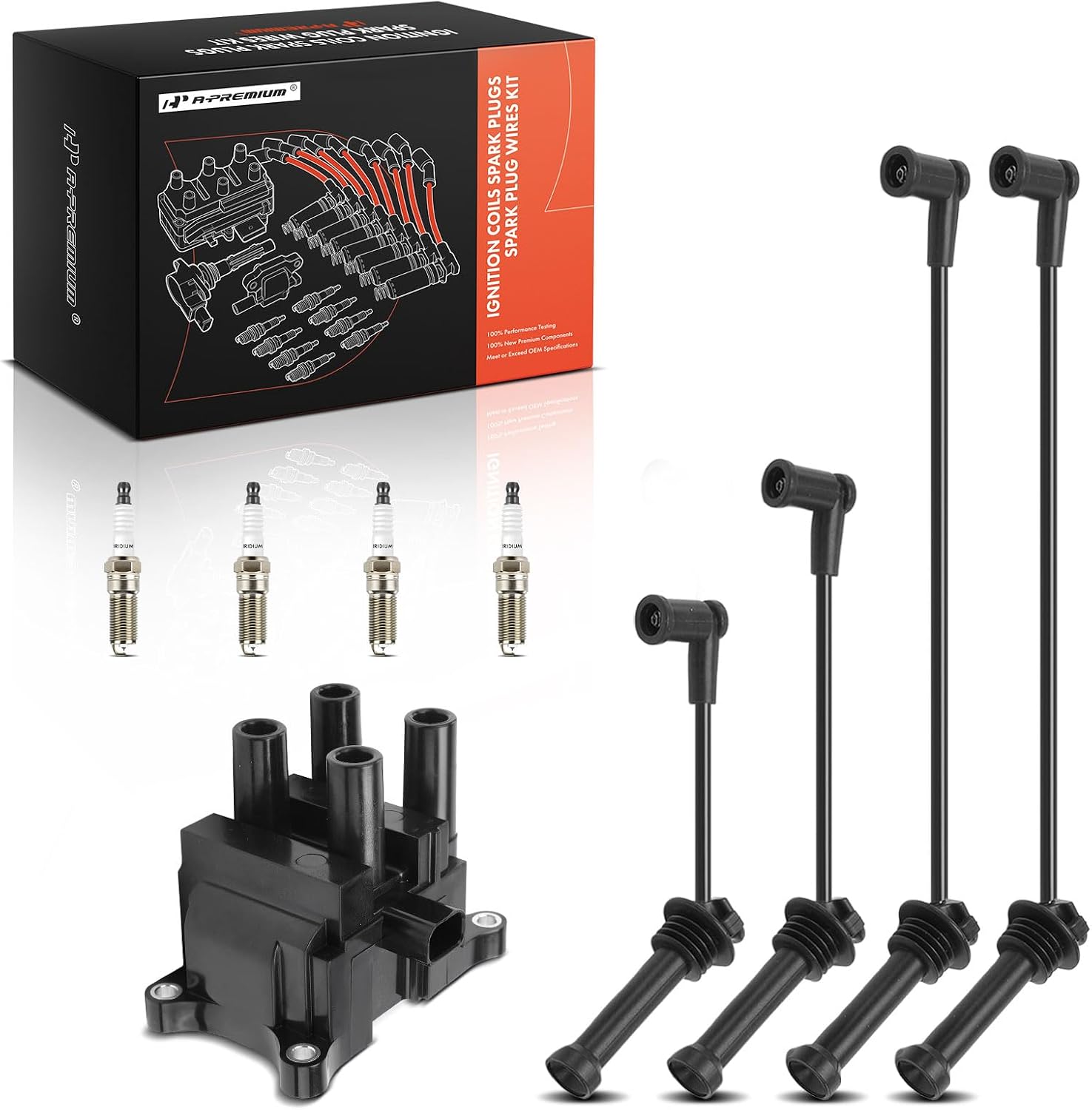 1 Ignition Coil with 4 Wire and 4 Iridium Spark Plug | Compatible with Ford Fiesta 2011-2019 1.6L