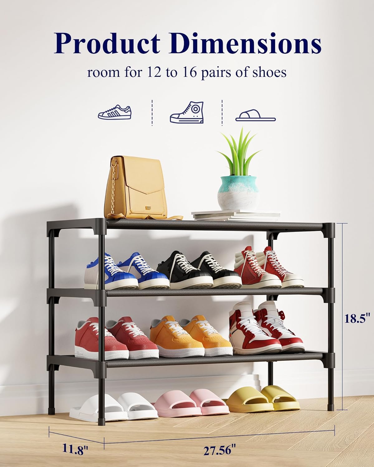 Shoe Rack - Non-Woven Shoe Rack Shelf, Shoe Organizer for Closet, Entryway, Garage & Corridor, Stackable Shoe