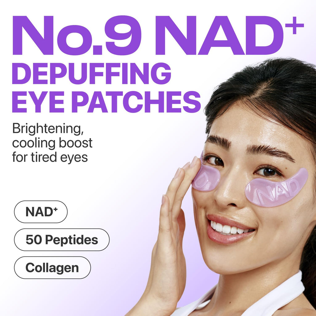 No.9 Eye Patches, NAD+ Collagen Jelly Eye Masks with Peptides, Caffeine & Niacinamide, Cooling Under Eye Patches for