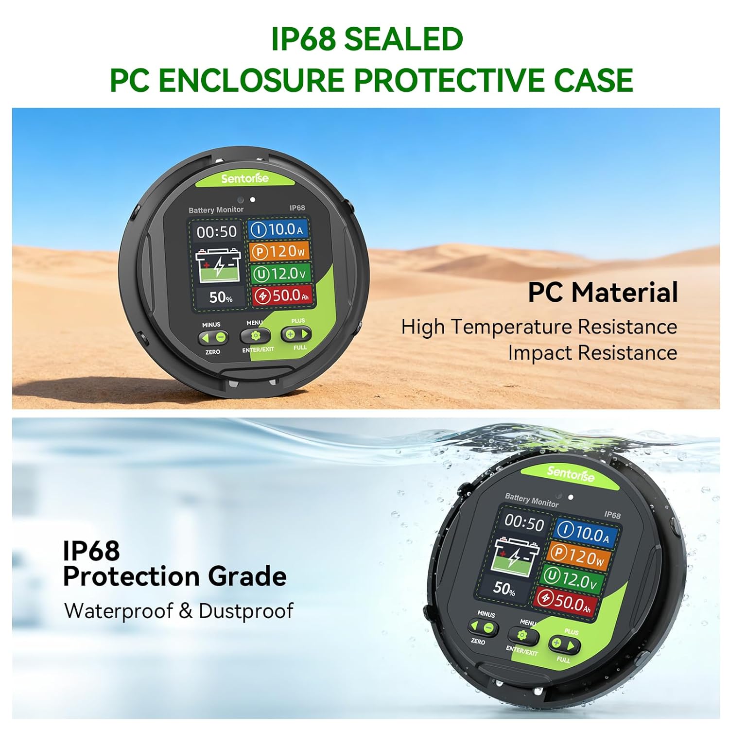 0-500A Battery Monitor with Shunt, 8-120V IP68 Waterproof LCD Screen with Buzzer Alarm for RV Solar Marine Off-Grid