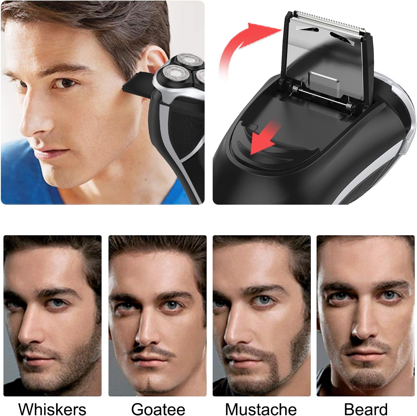 Men's Electric Shaver - MAX-T Corded and Cordless Rechargeable 3D Rotary Shaver Razor for Men with Pop-up Sideburn