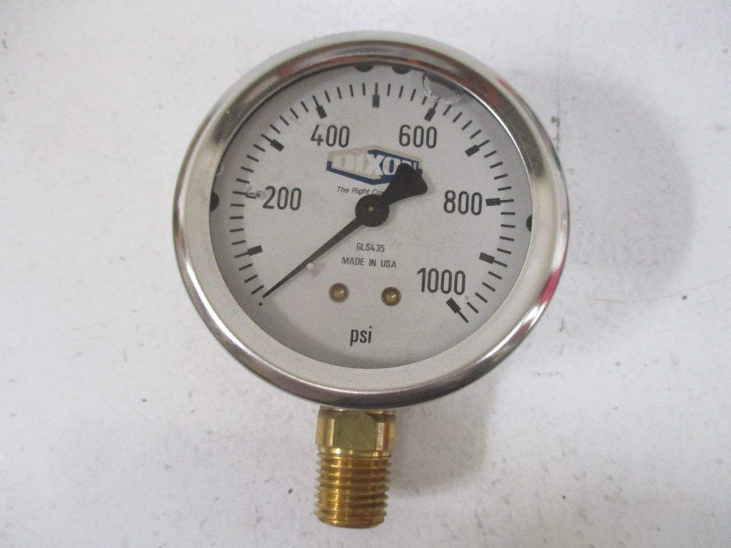 DIXON GLS435 0-1000PSI, 1/4" LM, Liquid Filled Stainless CASE Gauge 2-1/2" FACE
