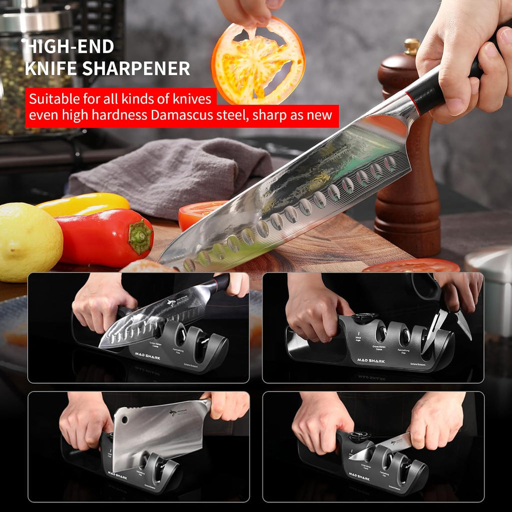 Knife Sharpener, 6 Adjustable Sharpening Angle, Coarse & Fine Knife Sharpener Tool, Handheld Manual Knives Sharpener